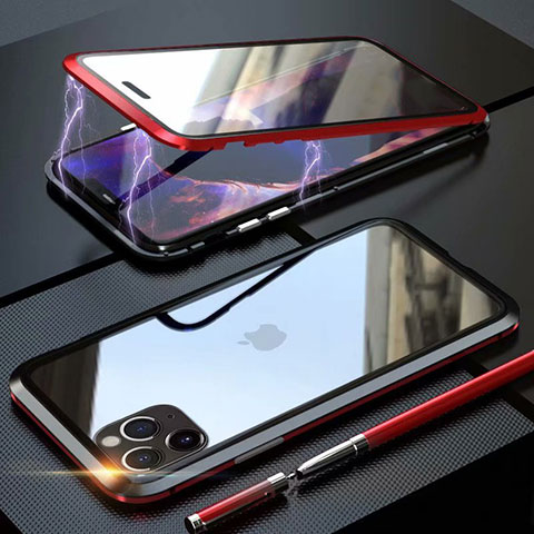 Funda Bumper Lujo Marco de Aluminio Espejo 360 Grados Carcasa M12 para Apple iPhone 11 Pro Max Rojo