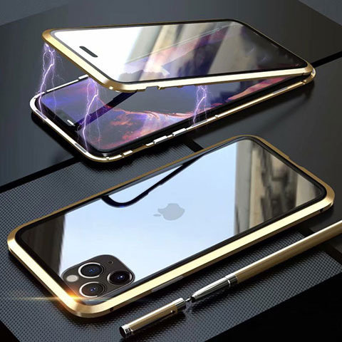 Funda Bumper Lujo Marco de Aluminio Espejo 360 Grados Carcasa M12 para Apple iPhone 11 Pro Oro