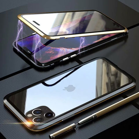 Funda Bumper Lujo Marco de Aluminio Espejo 360 Grados Carcasa M12 para Apple iPhone 11 Pro Oro y Negro