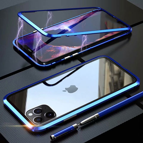 Funda Bumper Lujo Marco de Aluminio Espejo 360 Grados Carcasa M14 para Apple iPhone 11 Pro Azul Cielo