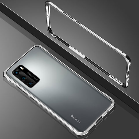 Funda Bumper Lujo Marco de Aluminio Espejo 360 Grados Carcasa N02 para Huawei P40 Plata