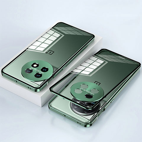 Funda Bumper Lujo Marco de Aluminio Espejo 360 Grados Carcasa P01 para OnePlus 11 5G Verde