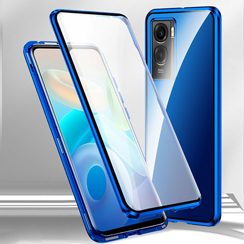 Funda Bumper Lujo Marco de Aluminio Espejo 360 Grados Carcasa P01 para Oppo K10 5G Azul