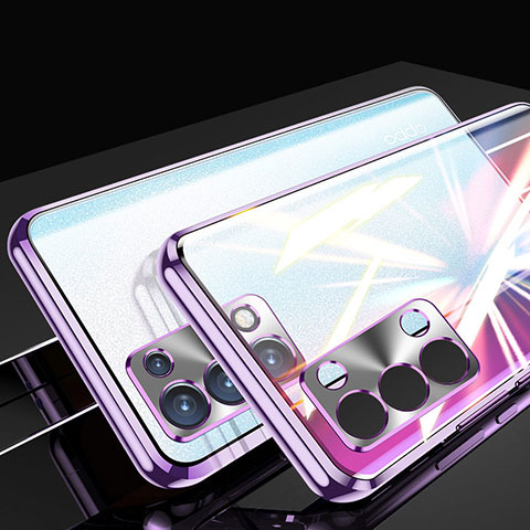 Funda Bumper Lujo Marco de Aluminio Espejo 360 Grados Carcasa P01 para Oppo Reno6 Pro+ Plus 5G Morado