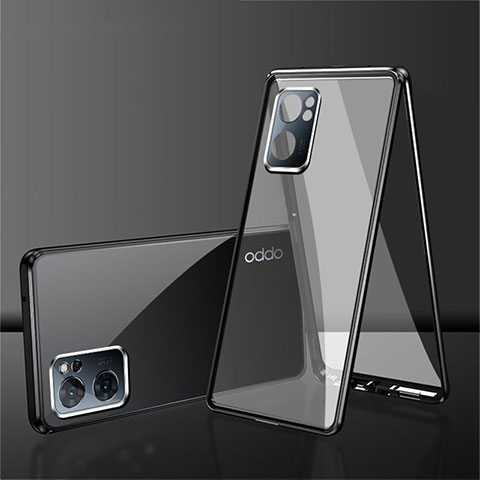 Funda Bumper Lujo Marco de Aluminio Espejo 360 Grados Carcasa P01 para Oppo Reno7 SE 5G Negro