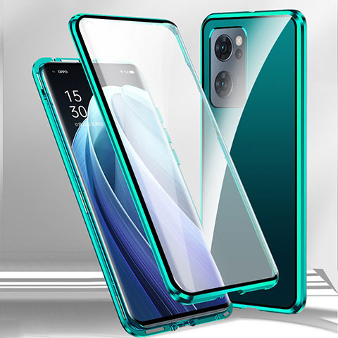 Funda Bumper Lujo Marco de Aluminio Espejo 360 Grados Carcasa P01 para Realme V23 5G Verde