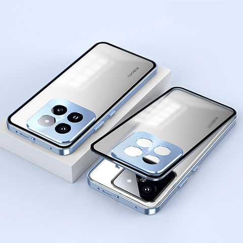 Funda Bumper Lujo Marco de Aluminio Espejo 360 Grados Carcasa P01 para Xiaomi Mi 14 Pro 5G Azul