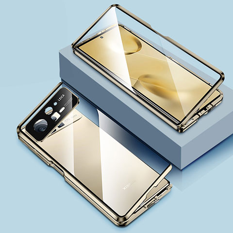 Funda Bumper Lujo Marco de Aluminio Espejo 360 Grados Carcasa P01 para Xiaomi Mix Fold 2 5G Oro