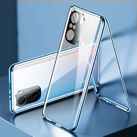 Funda Bumper Lujo Marco de Aluminio Espejo 360 Grados Carcasa P01 para Xiaomi Poco F3 5G Azul