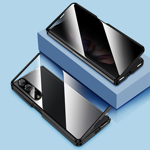 Funda Bumper Lujo Marco de Aluminio Espejo 360 Grados Carcasa P02 para Samsung Galaxy Z Fold3 5G Negro