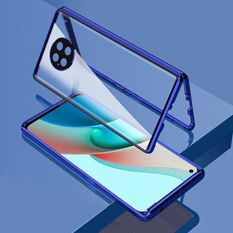 Funda Bumper Lujo Marco de Aluminio Espejo 360 Grados Carcasa P02 para Xiaomi Redmi Note 9T 5G Azul