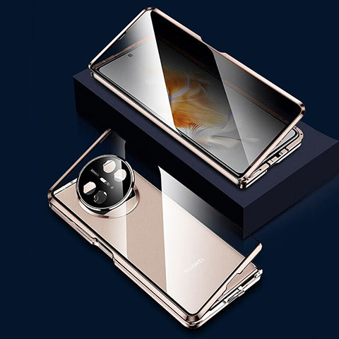 Funda Bumper Lujo Marco de Aluminio Espejo 360 Grados Carcasa P03 para Huawei Mate X3 Oro
