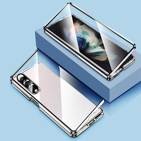 Funda Bumper Lujo Marco de Aluminio Espejo 360 Grados Carcasa P03 para Samsung Galaxy Z Fold3 5G Plata