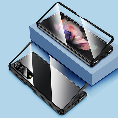 Funda Bumper Lujo Marco de Aluminio Espejo 360 Grados Carcasa P03 para Samsung Galaxy Z Fold4 5G Negro