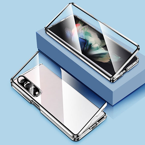 Funda Bumper Lujo Marco de Aluminio Espejo 360 Grados Carcasa P03 para Samsung Galaxy Z Fold4 5G Plata
