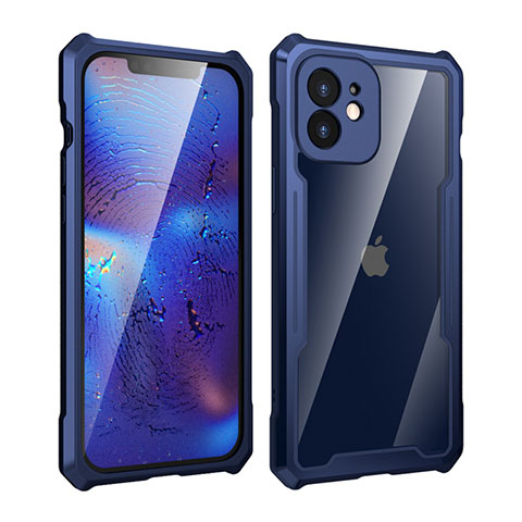 Funda Bumper Lujo Marco de Aluminio Espejo 360 Grados Carcasa para Apple iPhone 12 Azul