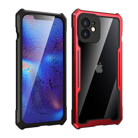 Funda Bumper Lujo Marco de Aluminio Espejo 360 Grados Carcasa para Apple iPhone 12 Mini Rojo y Negro