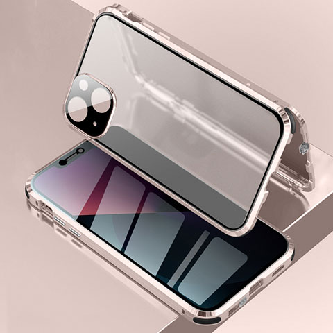 Funda Bumper Lujo Marco de Aluminio Espejo 360 Grados Carcasa para Apple iPhone 13 Oro Rosa