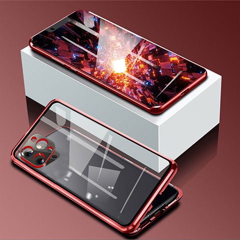 Funda Bumper Lujo Marco de Aluminio Espejo 360 Grados Carcasa para Apple iPhone 13 Pro Max Rojo
