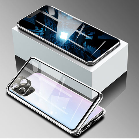 Funda Bumper Lujo Marco de Aluminio Espejo 360 Grados Carcasa para Apple iPhone 13 Pro Plata