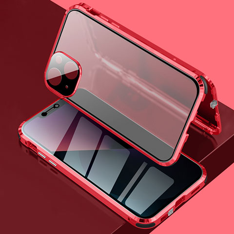 Funda Bumper Lujo Marco de Aluminio Espejo 360 Grados Carcasa para Apple iPhone 14 Plus Rojo