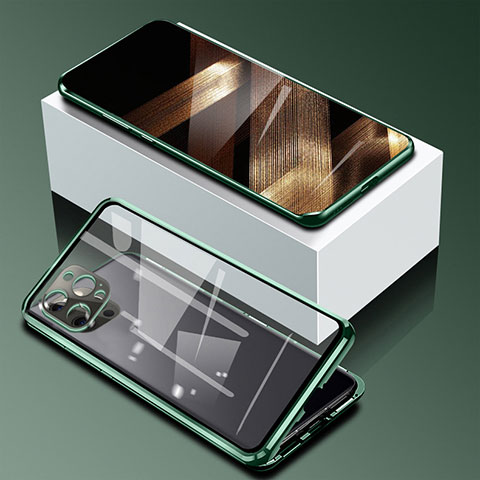 Funda Bumper Lujo Marco de Aluminio Espejo 360 Grados Carcasa para Apple iPhone 15 Pro Max Verde
