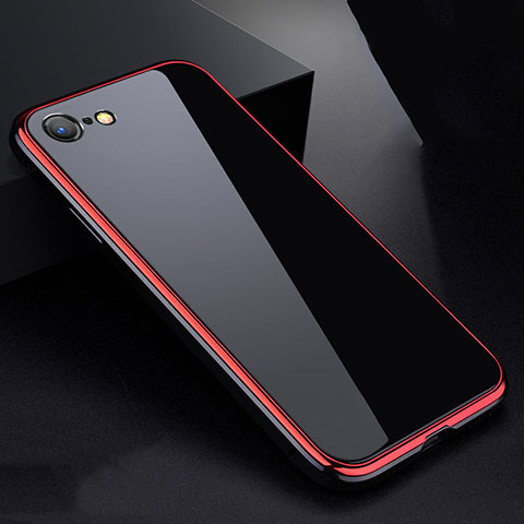 Funda Bumper Lujo Marco de Aluminio Espejo 360 Grados Carcasa para Apple iPhone 7 Rojo y Negro