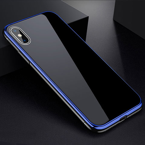 Funda Bumper Lujo Marco de Aluminio Espejo 360 Grados Carcasa para Apple iPhone X Azul y Negro