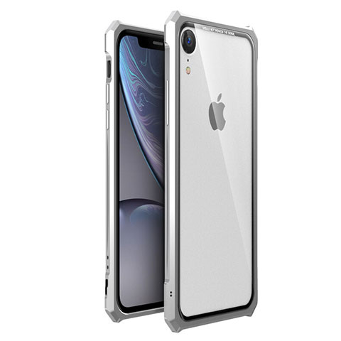 Funda Bumper Lujo Marco de Aluminio Espejo 360 Grados Carcasa para Apple iPhone XR Plata