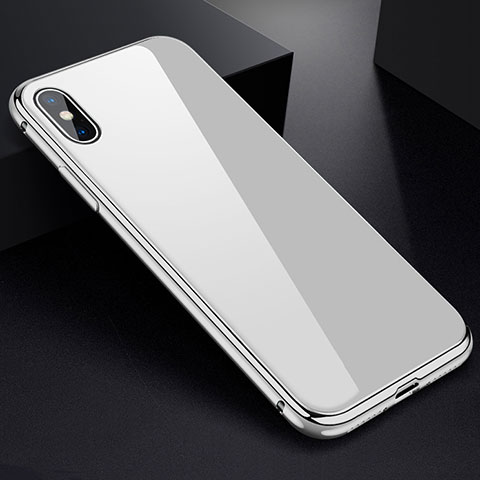 Funda Bumper Lujo Marco de Aluminio Espejo 360 Grados Carcasa para Apple iPhone Xs Max Blanco