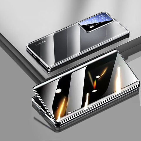 Funda Bumper Lujo Marco de Aluminio Espejo 360 Grados Carcasa para Huawei Honor Magic V2 Ultimate 5G Negro