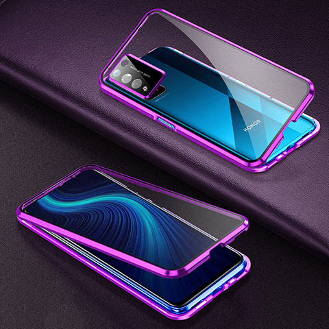 Funda Bumper Lujo Marco de Aluminio Espejo 360 Grados Carcasa para Huawei Honor X10 5G Morado