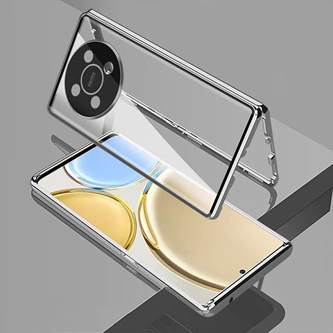Funda Bumper Lujo Marco de Aluminio Espejo 360 Grados Carcasa para Huawei Nova Y91 Plata