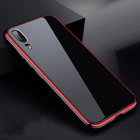 Funda Bumper Lujo Marco de Aluminio Espejo 360 Grados Carcasa para Huawei P20 Rojo y Negro