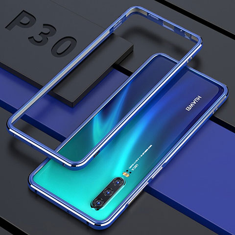 Funda Bumper Lujo Marco de Aluminio Espejo 360 Grados Carcasa para Huawei P30 Azul