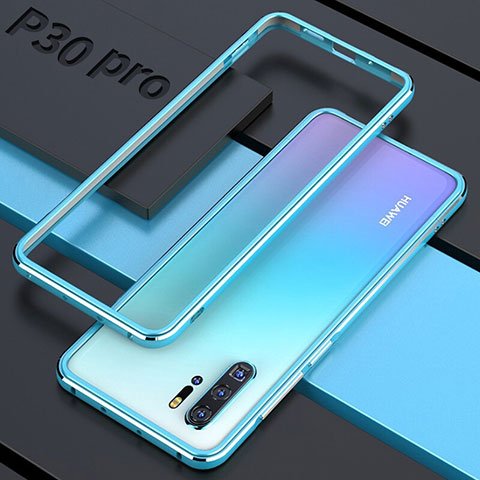 Funda Bumper Lujo Marco de Aluminio Espejo 360 Grados Carcasa para Huawei P30 Pro Azul Cielo