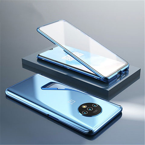 Funda Bumper Lujo Marco de Aluminio Espejo 360 Grados Carcasa para OnePlus 7T Azul