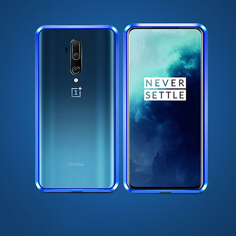 Funda Bumper Lujo Marco de Aluminio Espejo 360 Grados Carcasa para OnePlus 7T Pro 5G Azul