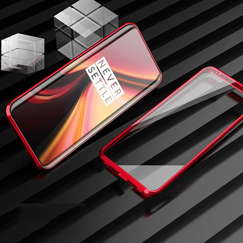 Funda Bumper Lujo Marco de Aluminio Espejo 360 Grados Carcasa para OnePlus 7T Rojo