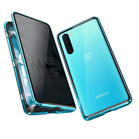 Funda Bumper Lujo Marco de Aluminio Espejo 360 Grados Carcasa para OnePlus Nord Azul