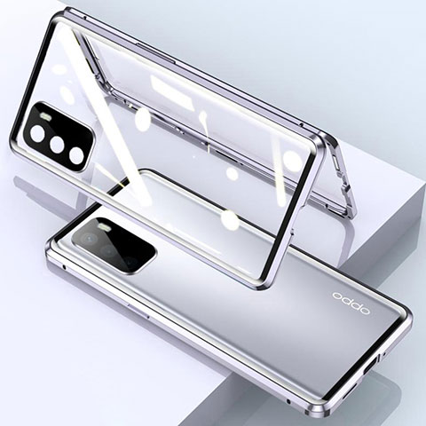 Funda Bumper Lujo Marco de Aluminio Espejo 360 Grados Carcasa para Oppo A54s Plata