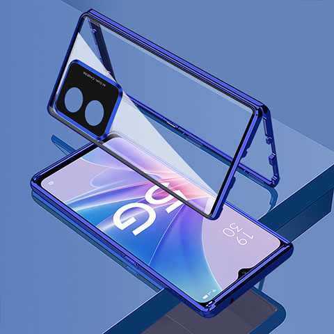 Funda Bumper Lujo Marco de Aluminio Espejo 360 Grados Carcasa para Oppo A78 5G Azul