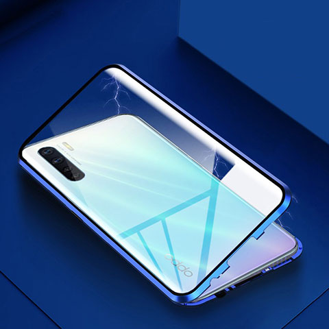 Funda Bumper Lujo Marco de Aluminio Espejo 360 Grados Carcasa para Oppo A91 Azul