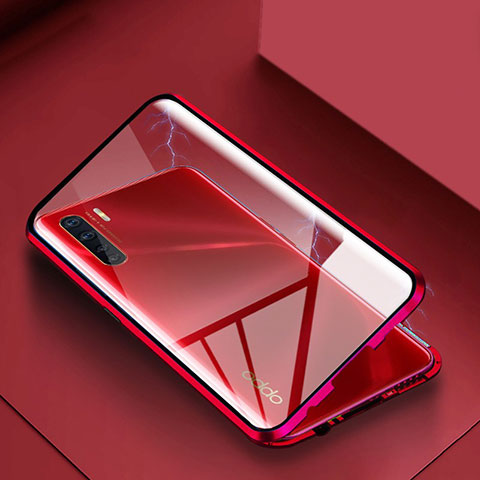 Funda Bumper Lujo Marco de Aluminio Espejo 360 Grados Carcasa para Oppo A91 Rojo