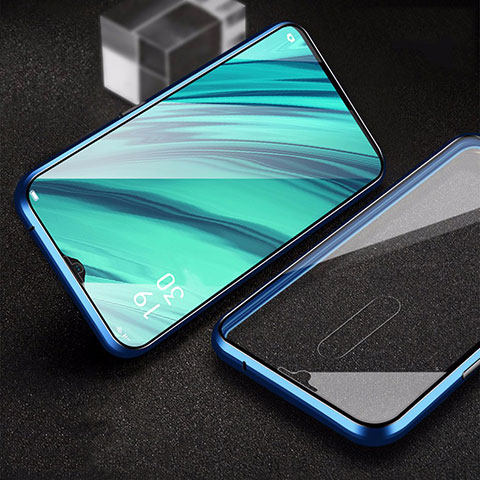 Funda Bumper Lujo Marco de Aluminio Espejo 360 Grados Carcasa para Oppo A9X Azul