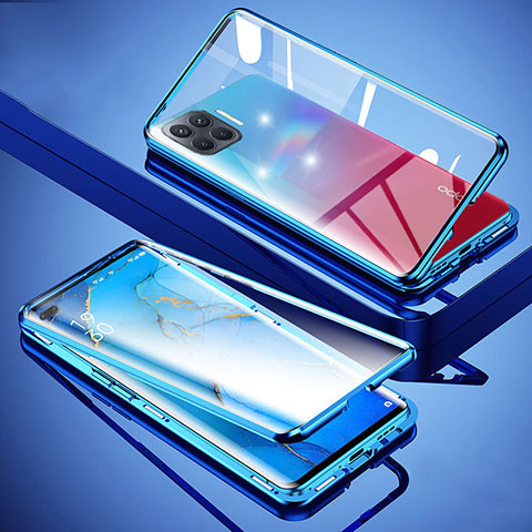 Funda Bumper Lujo Marco de Aluminio Espejo 360 Grados Carcasa para Oppo F17 Pro Azul