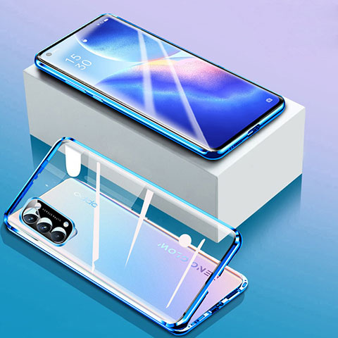 Funda Bumper Lujo Marco de Aluminio Espejo 360 Grados Carcasa para Oppo Find X3 Lite 5G Azul