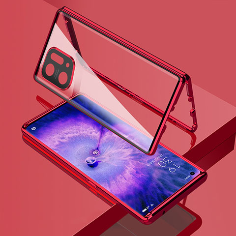 Funda Bumper Lujo Marco de Aluminio Espejo 360 Grados Carcasa para Oppo Find X5 5G Rojo