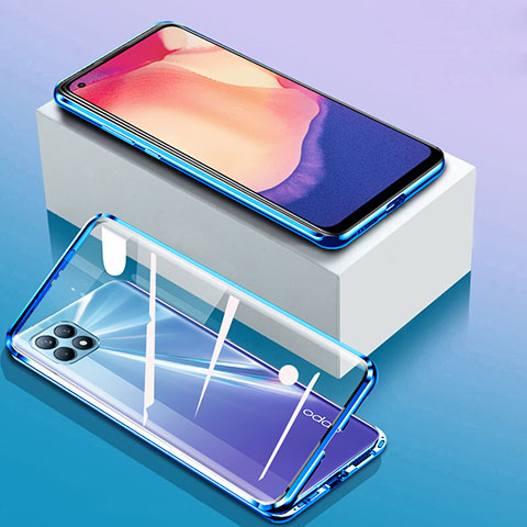 Funda Bumper Lujo Marco de Aluminio Espejo 360 Grados Carcasa para Oppo Reno4 SE 5G Azul