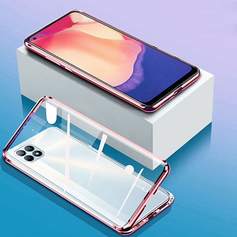 Funda Bumper Lujo Marco de Aluminio Espejo 360 Grados Carcasa para Oppo Reno4 SE 5G Oro Rosa